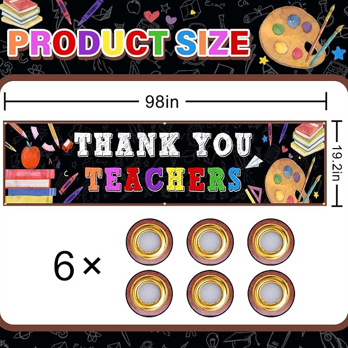XIFAN Thank You Teachers Banner 98x19.2 Inches, Large Teachers Appreciation Week Hanging Decoration, Teacher's Appreciation Day Classroom Yard Sign Durable Backdrop Poster for Indoor Outdoor Fence Wall Decor