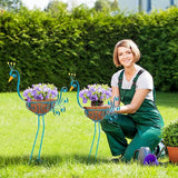 Set of 2 Blue Peacock Outdoor Planters with Basket, Metal Peacock Planter for Indoor Outdoor Garden Yard Decor