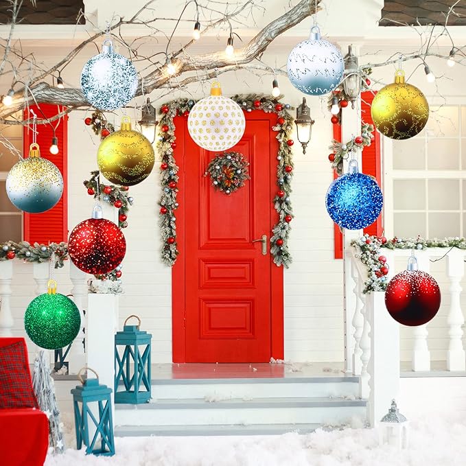 Sumind 10 Pieces Christmas Decorations Outdoor Christmas Hanging Ornaments Large Yard Lawn Signs Round Double Sided Porch Ornaments for Xmas Party Decor(Flash Style)