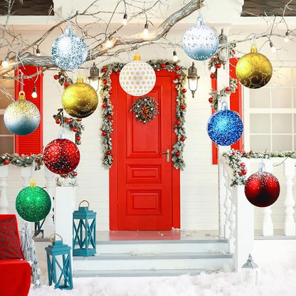 Sumind 10 Pieces Christmas Decorations Outdoor Christmas Hanging Ornaments Large Yard Lawn Signs Round Double Sided Porch Ornaments for Xmas Party Decor(Flash Style)