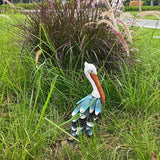 Wooden Chips Pelican Figures Metal Bird Animal Statues Sculptures Garden Outdoor Decoration