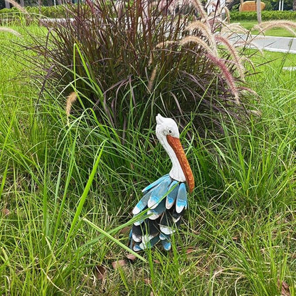 Wooden Chips Pelican Figures Metal Bird Animal Statues Sculptures Garden Outdoor Decoration
