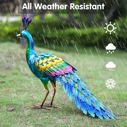 chisheen Metal Peacock Statue Garden Decor Yard Art Sculpture Outdoor Decoration for Lawn,Patio,Backyard,Housewarming Birthday Gifts for Women,Mom,Grandma