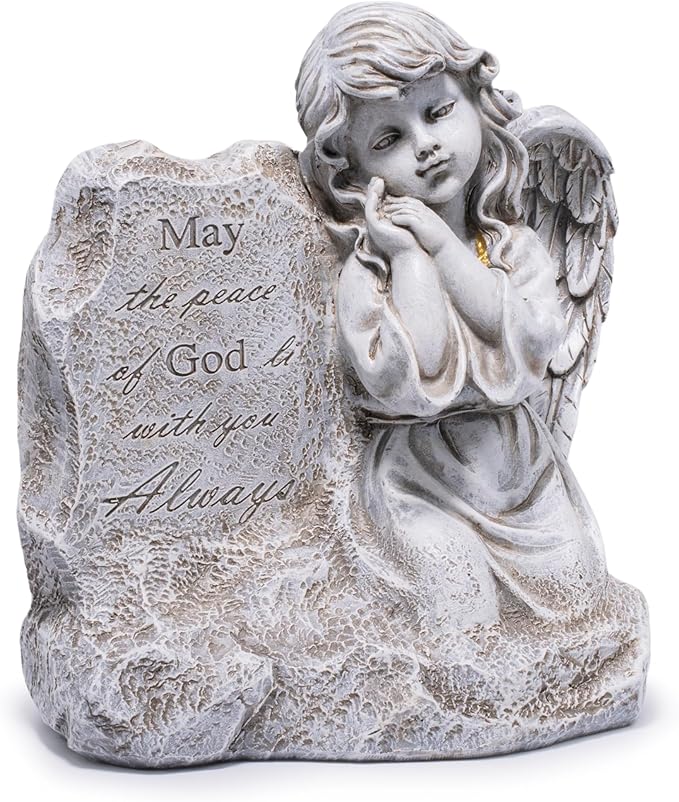 basen Memorial Angel Statue for Grave, Praying Child Angel Figurine with Engraved Message, Resin Cemetery Decoration for Outdoor Lawn Yard, Sympathy Gift, Remembrance Garden Decor