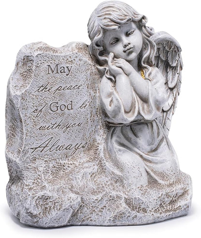 basen Memorial Angel Statue for Grave, Praying Child Angel Figurine with Engraved Message, Resin Cemetery Decoration for Outdoor Lawn Yard, Sympathy Gift, Remembrance Garden Decor