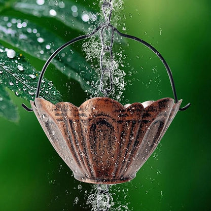 Copper Lotus Rain Chain 8.7 FT, Decorative Metal Rain Catcher with 12 Cups, Gutter Downspout Replacement