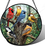 Stained Glass Window Hanging Cardinal on The Branches 6.3" - Bird Suncatcher Door Garden Patio Sun Catcher Home Decor Christmas for Bird Lovers Mom Woman Grandma Men