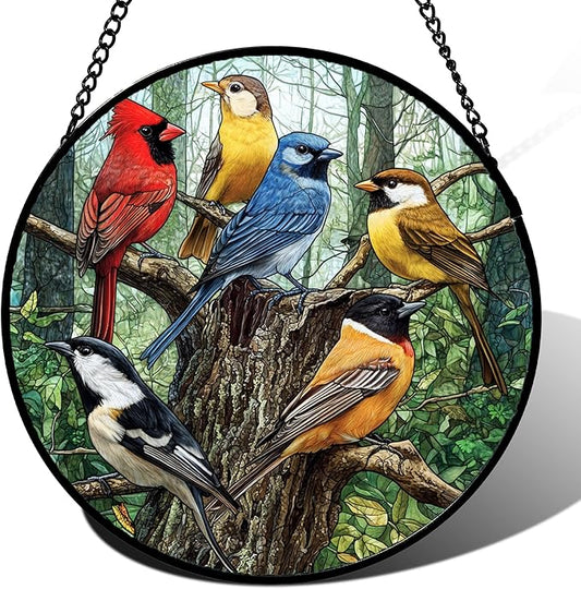Stained Glass Window Hanging Cardinal on The Branches 9.8" - Bird Suncatcher Door Garden Patio Sun Catcher Home Decor Christmas for Bird Lovers Mom Woman Grandma Men