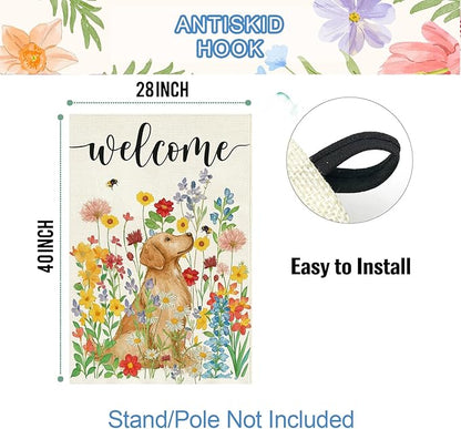 Baccessor Spring Summer Dog House Flag 28x40 Inch Double Sided Burlap, Floral Flowers Large Garden Flag Holiday Yard Porch Patio Farmhouse Outdoor Outside Decoration