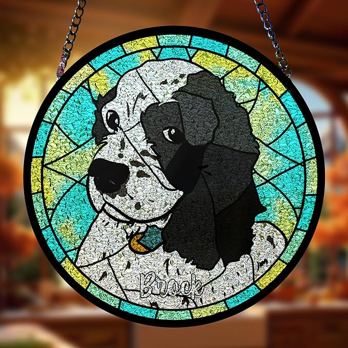 Custom Pet Stained Glass Suncatcher Dogs Ornament Remembrance Gifts for Pets Lovers, Personalized Pets Memorial Gifts for Dogs Window Hanging, Pet Memorial Gift, Custom Photo Gift for Loss of Dog