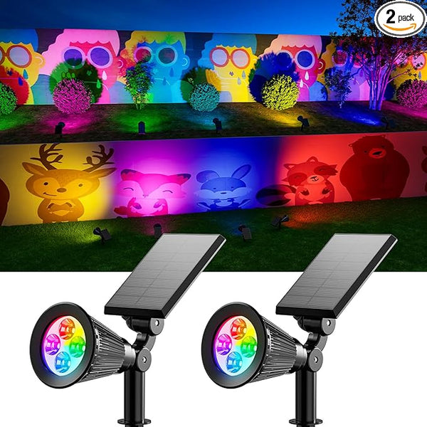 2 Pack Color Changing Solar Spotlights Outdoor for Tree, Flower, Plant, Statue, Sign, Decorative wall, Waterproof Rainbow Lanscape Spot Uplights for House Outside, Yard, Garden, Patio, Pathway, Pool