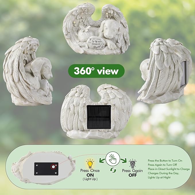 Dog Memorial Gifts, Dog Angel Statue Garden Solar Light, Pet Memorial Figurine