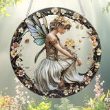 Butterfly Girl Fairy Suncatcher Acrylic Flower Fairy Window Hanging Stained Sun Catchers Indoor Window Decor with Chain Home Garden Decoration 7.8 inch YKA188 (A)