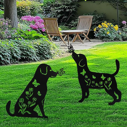 Flohuaer 2PCS Dog Metal Garden Stakes Decorative Labrador Gifts for Women/Men/Dog Lovers Black Animal Silhouette Statues for Outside Yard Art Outdoor Patio Lawn Ornaments Garden Decorations
