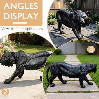 15.75" H x 33.46" L x 7.87" W Large Black Tiger Statue for Garden, Outdoor Sculpture, Animal Decor for Yard Porch Entryway Patio Living Room (Large, Black Tiger)