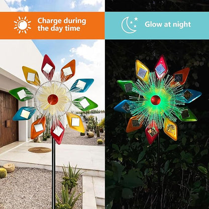 Solar 45" Sunglasses Wind Spinners for Yard and Garden, Metal Clearance Windmill Kinetic Wind Spinner Outdoor Decor, Wind Sculpture Yard Art Decorations for Patio & Lawn