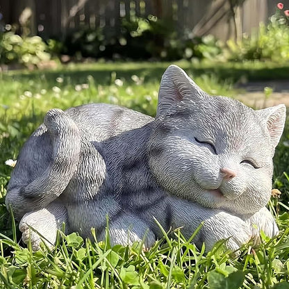 Sleeping Grey Tabby Garden Statue - Resin Realistic Mini Cat Sculpture, Pet Loss Memorial Stone, for Cat Lovers, Indoor/Outdoor Decor, Animal Figurine for Yard Ornaments