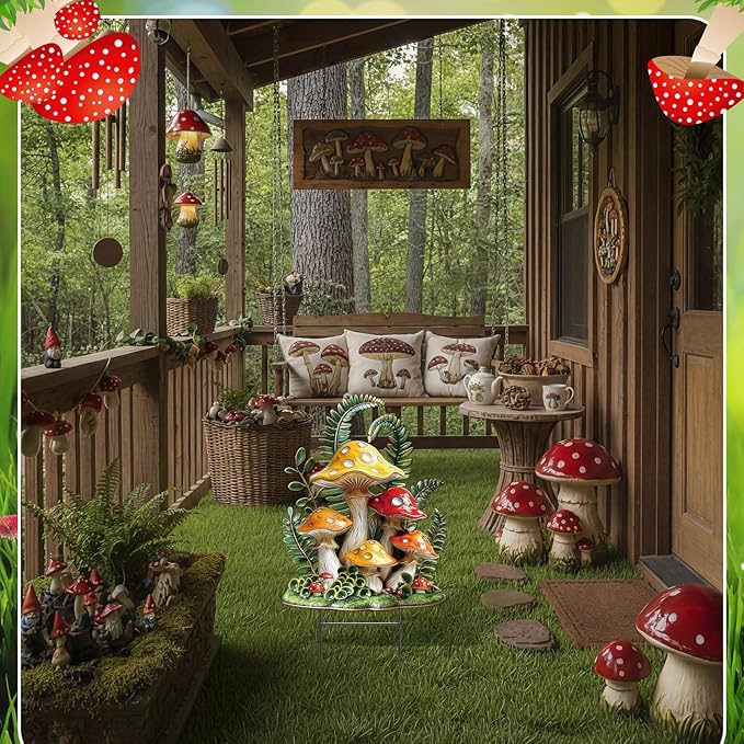 Amyhill Spring Mushroom Outdoor Decor Metal Garden Stakes Mushroom Yard Signs Gift for Nature Lovers Farmhouse Waterproof Lawn Sign Outdoor Decorations for Spring Summer Holiday Garden Lawn Decor