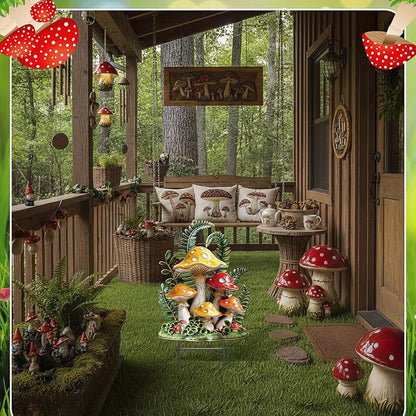 Amyhill Spring Mushroom Outdoor Decor Metal Garden Stakes Mushroom Yard Signs Gift for Nature Lovers Farmhouse Waterproof Lawn Sign Outdoor Decorations for Spring Summer Holiday Garden Lawn Decor