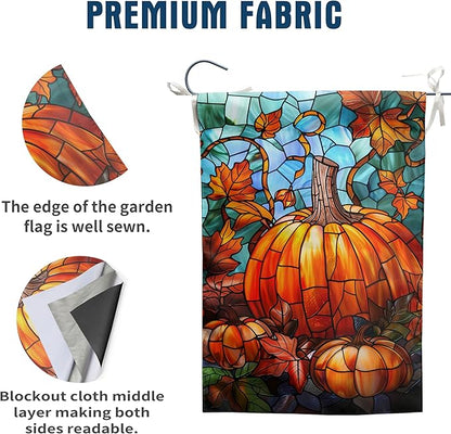 Pumpkin Fall Garden Flag Autumn Yard Flag Stained Glass Thanksgiving Outdoor Flag 12x18 Double Sided Small Harvest Flag for Outside Porch Lawn Decor