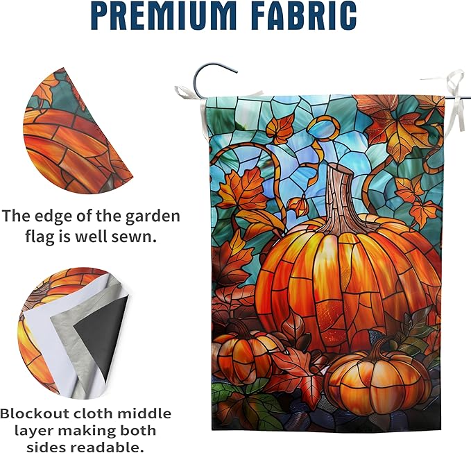 Pumpkin Fall Garden Flag Autumn flags 28x40 Double Sided Large Stained Glass Thanksgiving House Flag Harvest Yard Flag for Outside Porch Lawn Decor