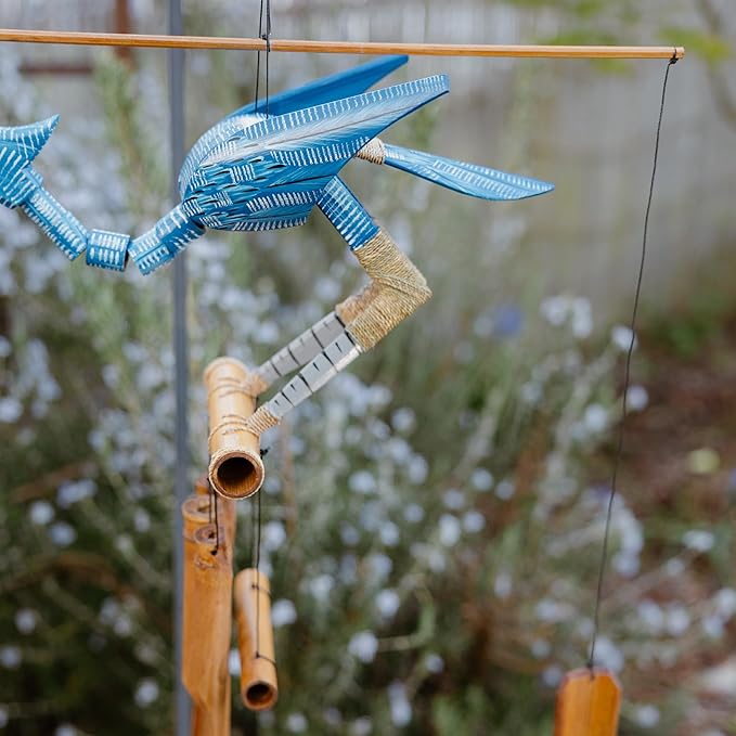 Cohasset Gifts Bamboo Wind Chimes | Natural Soothing Melodic Tones | Wood Outdoor Home Decor for Patio or Garden | Thoughtful Gift or Hang on Your Own Deck| #147B “Happy” Bobbing Head Bird Wind Chime