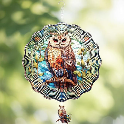 Owl Wind Spinners Outdoor - 3D Metal Garden Hanging Decor Kinetic Spinning Yard Art Ornaments Indoor Home Sculpture Patio Backyard Decoration Christmas New Year Gifts for Women Mom Grandma