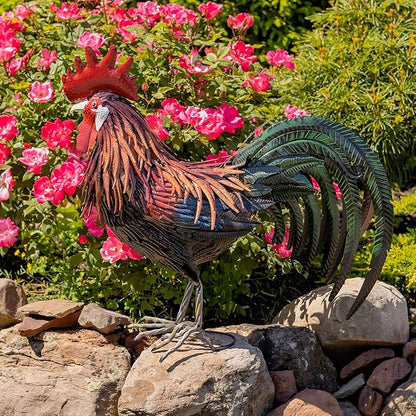 Zaer Ltd. 2.3 Ft. Tall Fancy Ornate Metal Rooster Statue Decorations (Felix)