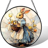 7.88'' Stained Glass Window Hanging, Colorful Egg Rabbit Sun Catchers Glass Panel Bunny Suncatcher Decor with Hook Chain for Mother's Day Birthday for Women, Men, Wife, Aunt, and Mom