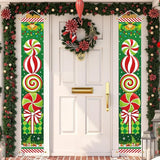 Ivenf Christmas Decorations Outdoor Yard: Large Peppermint Giftbox Front Porch Sign Set, Hanging Red Green White Door Banner Xmas Decorations for Home Wall Front Door Yard Garage Indoor Outdoor Decor