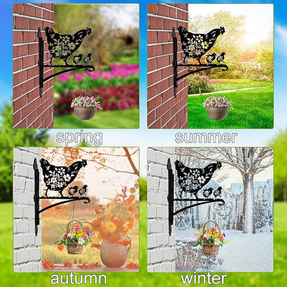 Rngmsi Metal Plant Hangers Outdoor, Hen and Chicks Wall Mounted Hanging Plant Bracket Outside, Flower Pot Bird Feeder Wind Chimes Hangers Decorations