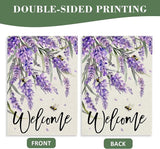 Welcome Spring Lavender Decorative Garden Flag, Purple Floral Flowers Bee Yard Outside Decorations, Summer Farmhouse Outdoor Small Home Decor Double Sided 12 x 18