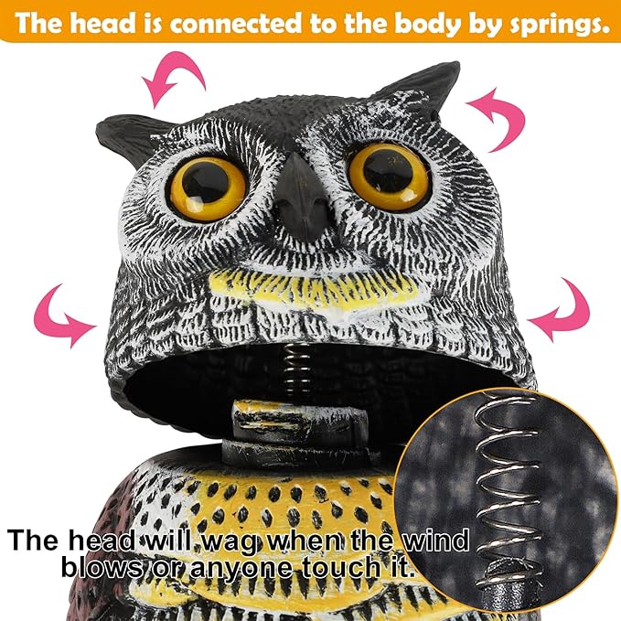 Glintoper Plastic Fake Owl Wagging Head Outdoor Statues 16.5 inch, Bird Scarecrow Horned Decoy, Bird Deterrents Scary Birds Away, Nature Enemy Pest Repellent for Outdoor Garden Yard Protectors