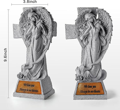 JFHEDY Angel Garden Statue Outdoor Decor, Grave Decorations for Cemetery, Solar Angel Garden Figurines Gifts for Mom Grandma or Cemetery Decorations for Grave Garden Memorial Stones