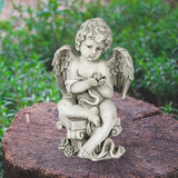 Fenteer Heavenly Statue for Outdoor Lawn Decoration, Angel Holding Bird, 22x34cm