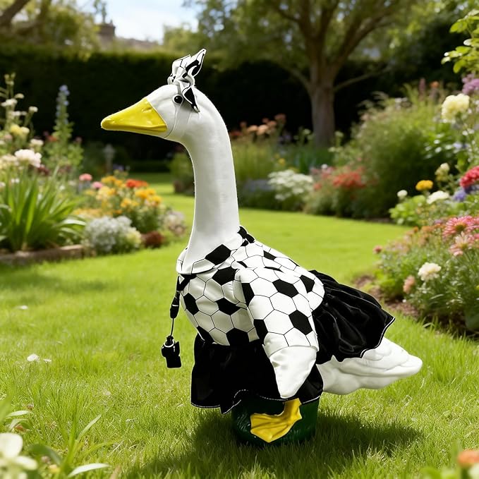 Soccer Porch Goose Outfits with Headband and Whistle, Soccer Porch Goose Costume for 23'' Plastic/Cement Porch Goose Statue Outdoor Garden Yard Patio Lawn Decor