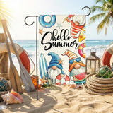 AVOIN colorlife Hello Summer Gnomes Garden Flag 12x18 Inch Double Sided, Coastal Seasonal Holiday Burlap Yard Outdoor Decoration