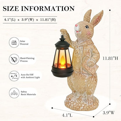 Dr. Bunny Solar Garden Statue, Rabbit Figurine with Glowing Lantern, Handcrafted Resin Outdoor Decor for Patio, Balcony, Yard, Gift for Women, Housewarming, Birthday