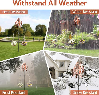 Solar Wind Spinner Outdoor Metal 83 Inch Windmill for Yard Garden Patio Decor Christmas Metal Yard Art Garden Easter Outdoor Decors Large Landscape Light with Shepherd Hooks Coconut Baskets