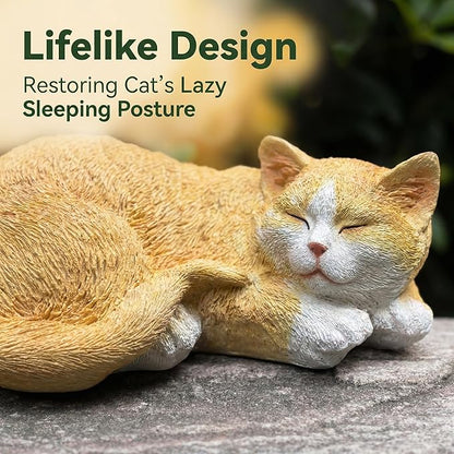 Sleeping Orange Cat Garden Statue – Realistic Resin Outdoor Decor for Patio Lawn Yard – Whimsical Feline Figurine for Home Balcony Porch Ornament – Charming Pet Sculpture Gift for Cat Lovers