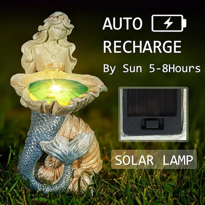 Teaeeno Outdoor Mermaid Decor Garden Statues with Solar Lights,Art Mermaid Figurine,Mermaid Decor for Home,Solar Lawn Ornament,Animal Solar Outdoor Decor,Solar Lamp Decor for Patio Decor Waterproof
