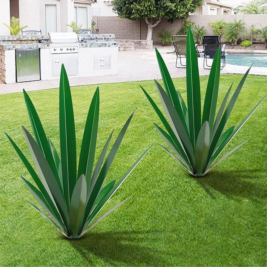 TOMBABY Large Leaf Thickened Metal Agave Plant Outdoor Decoration Desert Courtyard Art Plant Garden Decoration Outdoor Metal Art Floral Gift (2, Green)