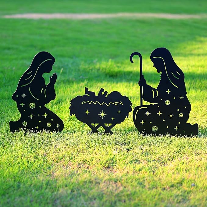 WACLSTDAY Nativity Scene Metal Garden Stakes Decorative Gifts for Women Men,Black Jesus Silhouette Statues Garden Decor for Yard Art, Pathway,Patio,Outdoor,Lawn Ornaments,Forests Decorations