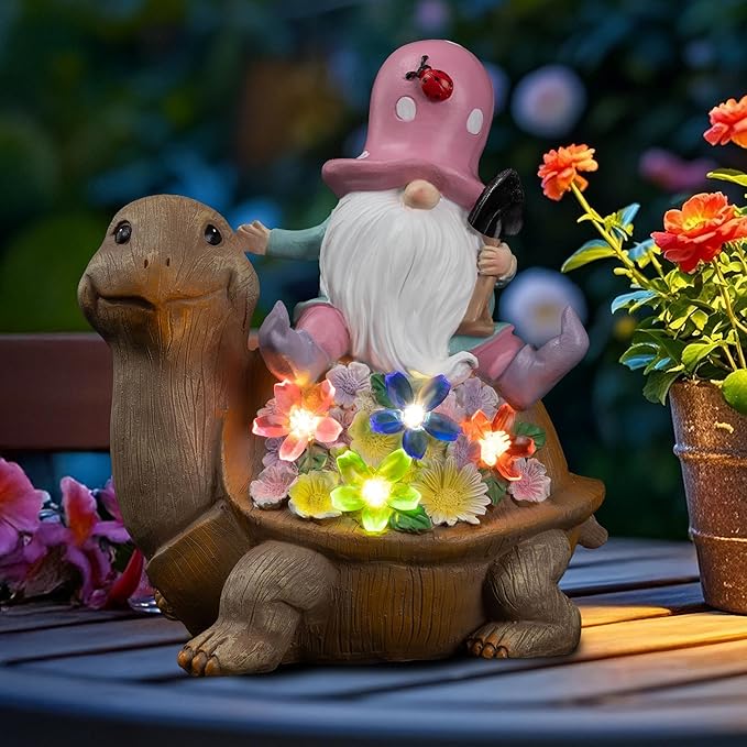 Etlemonde Solar Gnomes Outdoor Turtle Garden Statue for Yard with Outdoor Decorations for Patio Mom Gift