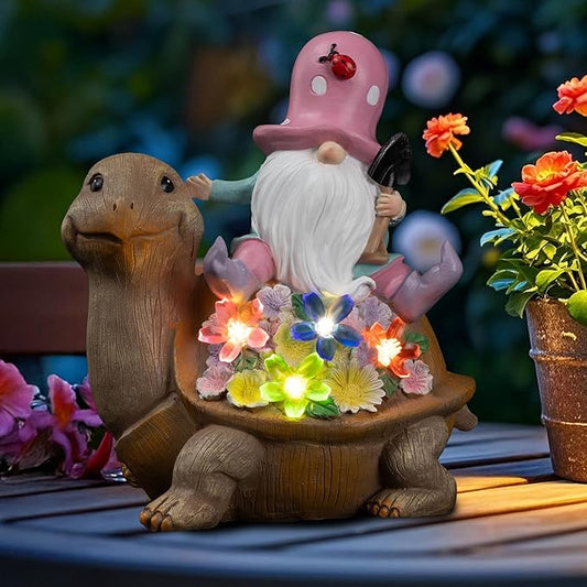 Etlemonde Solar Gnomes Outdoor Turtle Garden Statue for Yard with Outdoor Decorations for Patio Mom Gift