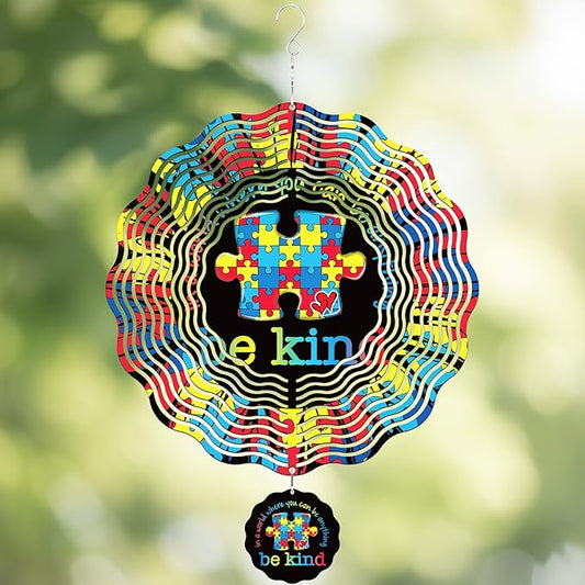 Hanging Wind Spinners Outdoor - Autism Metal 3D Wind Spinner 12 Inch Kinetic Spinning Decor for Patio Lawn Garden Indoor Balcony Stainless Steel Ornaments Art Gifts for Women Men Friends