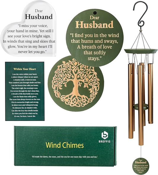 Memorial Wind Chime for Loss of Husband, 31" Wooden Sympathy Wind Chime for Outside, in Memory Bereavement Condolences Remembrance Sympathy Gift for Funeral, Sentimental Memorial Gift for Family