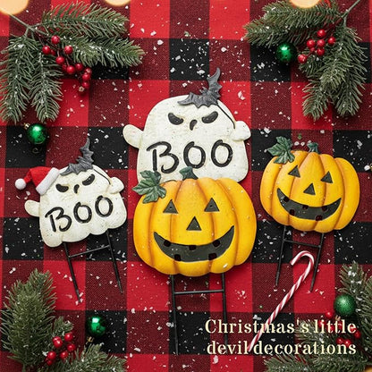 Metal Halloween Yard Stakes, Halloween Decorations Outdoor with Ghost Pumpkin, Jack-o-Lantern Stacked Garden Stakes Lawn Gift for Party Pathway Porch Patio Decor, 25“