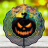 Halloween Pumpkin Wind Spinner Outdoor Decorations, 12in Large Metal 3D Kinetic Wind Sculptures Hanging for Halloween Yard Garden Decor