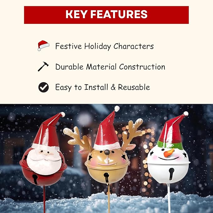 Christmas Metal Garden Stakes 3-Piece Set – Vintage Style Snowman, Reindeer & Santa Outdoor Yard Decorations, Hand-Painted Rustic Winter Lawn Porch Patio Decor for Home & Garden Lovers